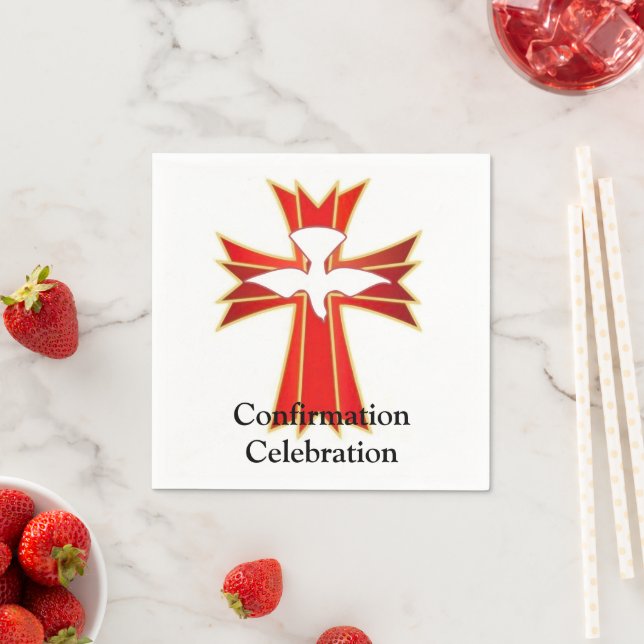 Trendy Red Yellow Fire Cross Taube Confirmation Ni Serviette (Beispiel)
