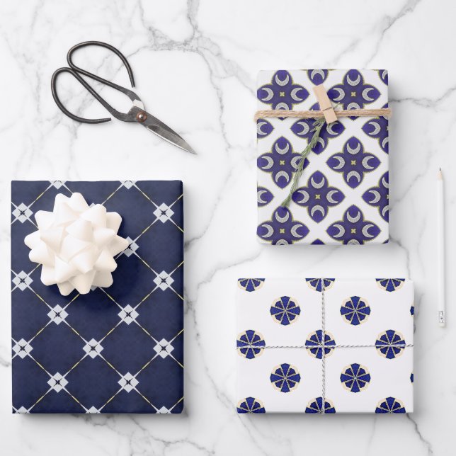 Trendy Regal blue und Gold Luxury Geschenkpapier Set (Vorderseite)
