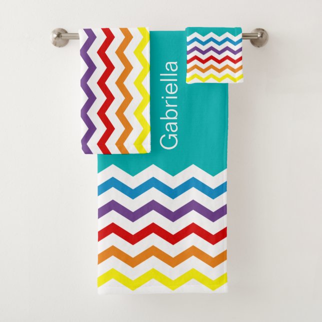 Trendy Regenbogen-Zickzack aquamarines Muster Badhandtuch Set (Insitu)