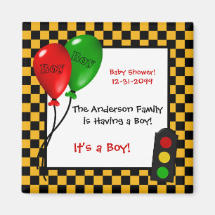 Trendy Rennen-Auto-Schachbrett-Jungen-Baby-Dusche Magnet
