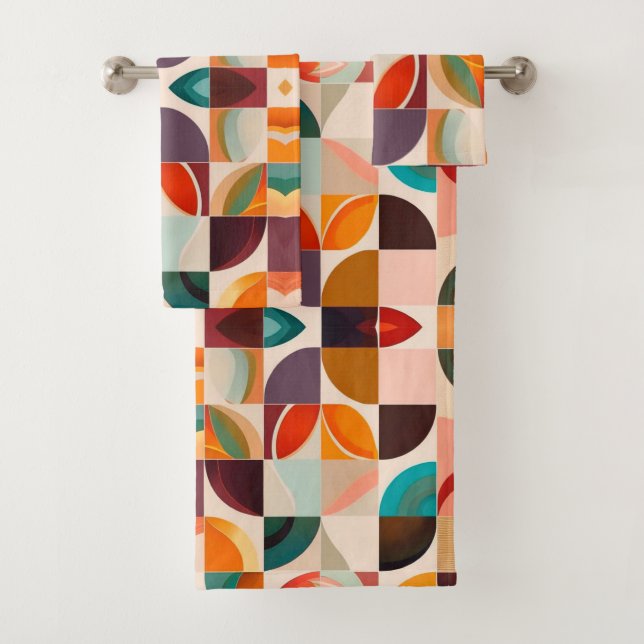 Trendy Retro Abstrakt Squares Collection Badhandtuch Set (Insitu)