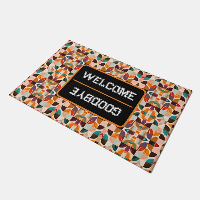 Trendy Retro Abstrakt Squares Collection Fußmatte (Schrägansicht)