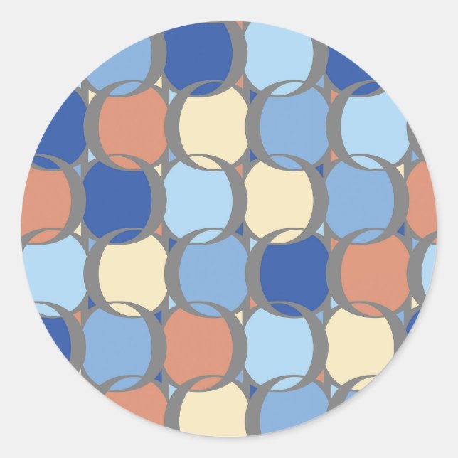 Trendy Retro Blue Orange und Gelb Circles Design Runder Aufkleber (Vorderseite)