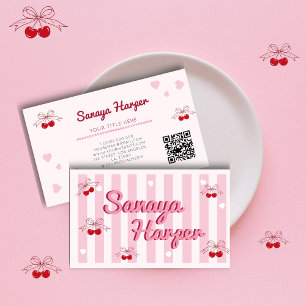Trendy Retro Boho Cherry Coquette Business Card Visitenkarte