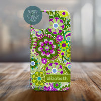 Trendy Retro Floral Pattern mit Namensblock