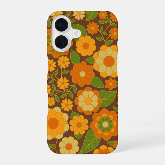 Trendy Retro Floral Pattern mit Namensblock iPhone 16 Hülle (Rückseite)