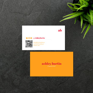 Trendy Retro Orange QR Code Social Media Business Visitenkarte