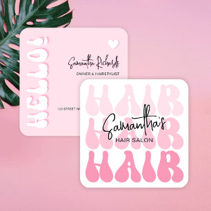 Trendy Retro Pink Hair Stylist Salon Chic Modern Quadratische Visitenkarte