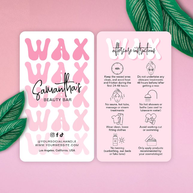 Trendy Retro Pink Moderner Salon Nachsorge Visitenkarte (Stand out and impress with these trendy pink aesthetic hair waxing aftercare instructions cards)