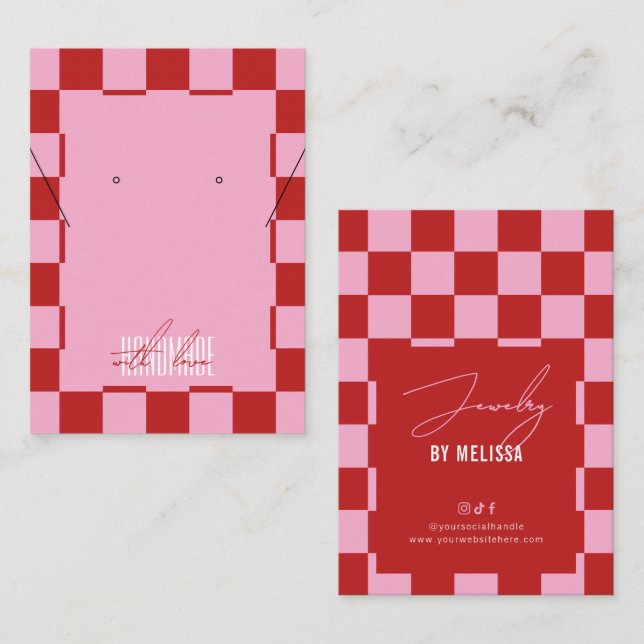 Trendy Retro Pink & Red Jewelry Label Display Visitenkarte (Vorne/Hinten)