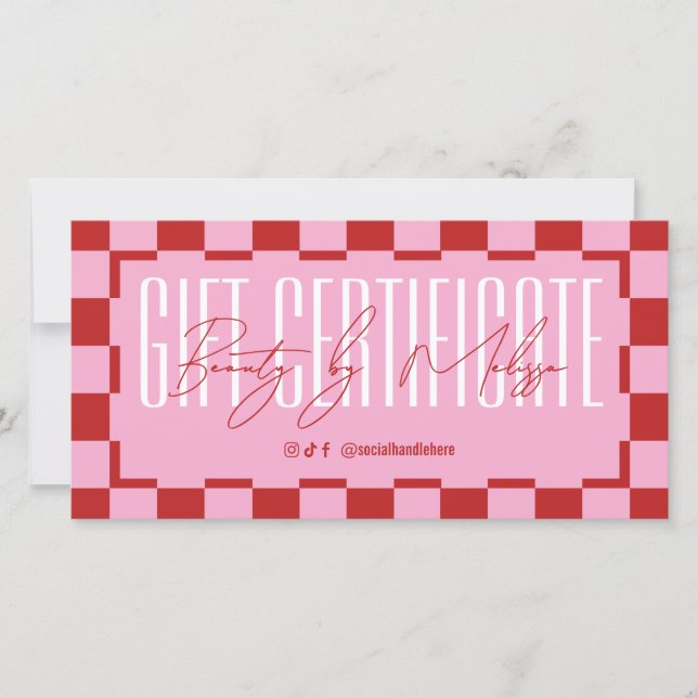 Trendy Retro Pink & Red Spa Salon Gift Certificate (Vorderseite)