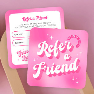 Trendy Retro Pink Verleih einen Freund Lash Salon  Empfehlungskarte