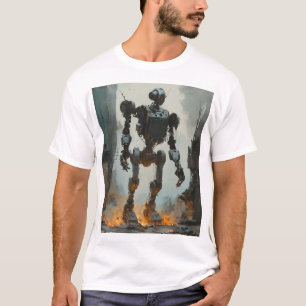 Trendy Retro Roboter Grafik-Abschlag T-Shirt