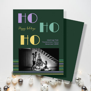 Trendy Retro-Stil grün HO-HO-HO Feiertagskarte