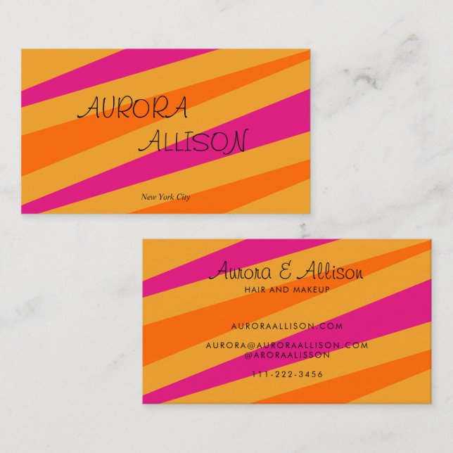 Trendy Retro Streifen 70er Orange Mustard Pink Visitenkarte (Vorne/Hinten)