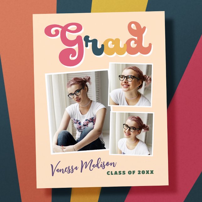 Trendy Retro Vintag Boho Grad 3 FotoCollage Postkarte (Von Creator hochgeladen)