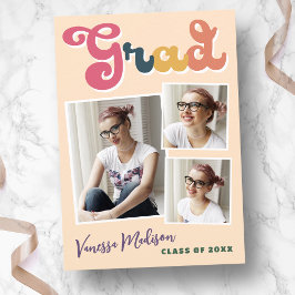 Trendy Retro Vintag Boho Typografie 3 Foto Grad Ankündigung