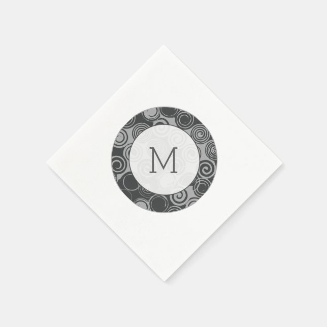 Trendy Retro Wirbel Silver Gray Monogram Serviette (Ecke)