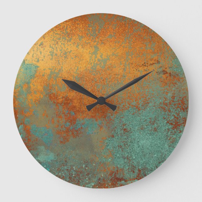 Trendy Rich Copper Patina Metallic Große Wanduhr (Vorderseite)
