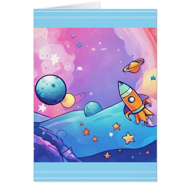 Trendy Rocket Ship Grußkarte (Vorne)
