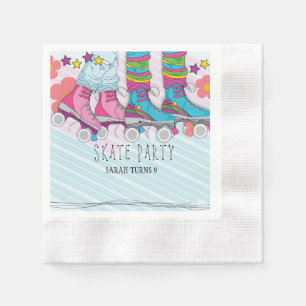 Trendy Roller Skatting Girls Rainbow Birthday Serviette