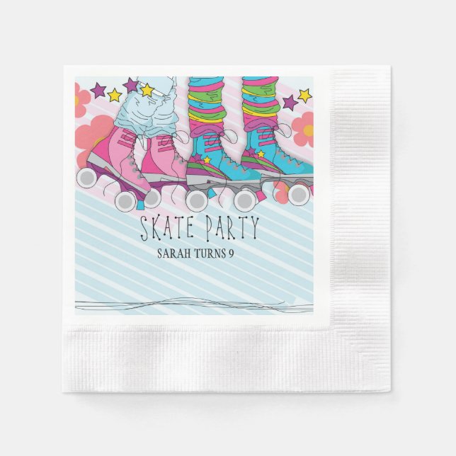 Trendy Roller Skatting Girls Rainbow Birthday Serviette (Vorderseite)
