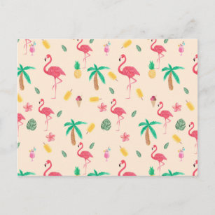 Trendy rosa Aquarell tropisches Flamingo Postkarte