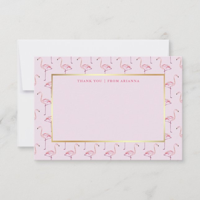 Trendy rosa Flamingos und Imitat-Gold Dankeskarte (Vorderseite)