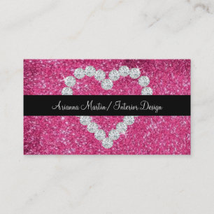 Trendy rosa Glitzer-funkelnd Diamant-Herz Visitenkarte
