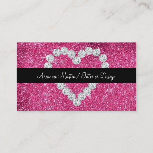 Trendy rosa Glitzer-funkelnd Diamant-Herz Visitenkarte (Vorderseite)