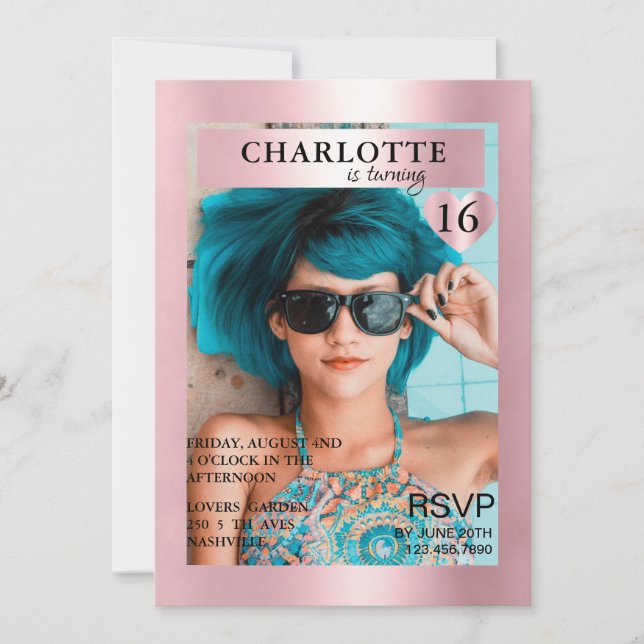 Trendy Rosa Magazine Cover-Photo Inspiriert  Einladung (Vorderseite)