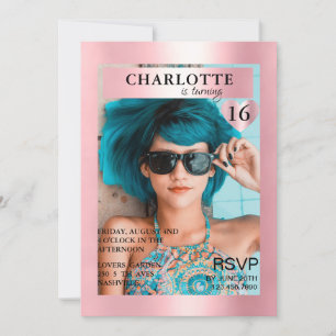 Trendy Rosa Magazine Cover-Photo Inspiriert  Einladung