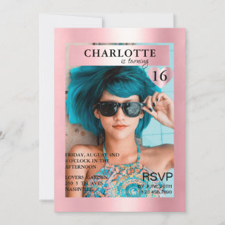 Trendy Rosa Magazine Cover-Photo Inspiriert  Einladung