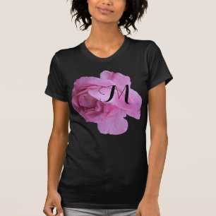 Trendy rosa Rosenblume schwarzes M-Monogramm anpas T-Shirt