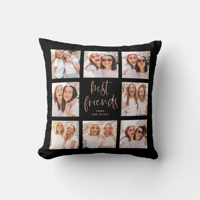 Trendy Rose Gold auf Black | Foto der besten Freun Kissen (Vorderseite)