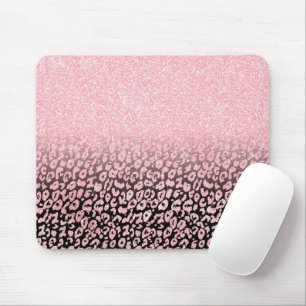 Trendy Rose-Gold Black Glitzer Ombre Leopard Print Mousepad