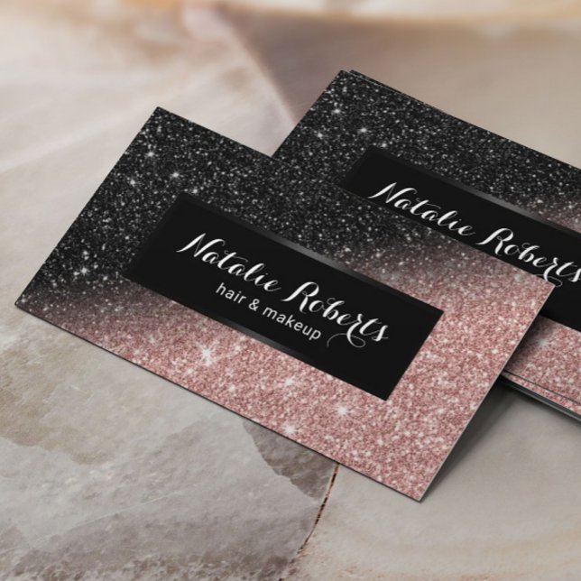 Trendy Rose Gold & Black Glitzer Schönheitssalon Visitenkarte (Von Creator hochgeladen)