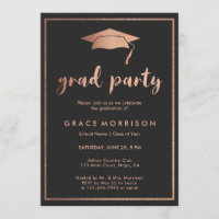 Trendy Rose Gold Black Graduation Party Einladung