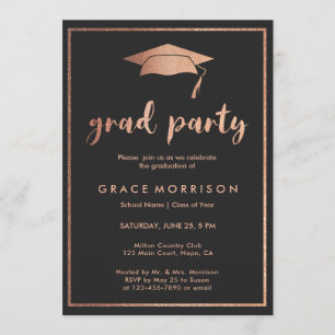 Trendy Rose Gold Black Graduation Party Einladung