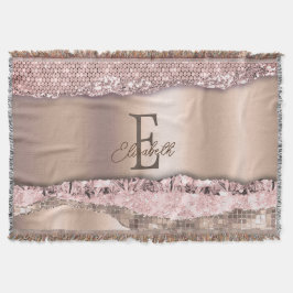 Trendy Rose Gold Diamonds Glitzer Monogram Decke