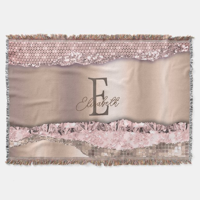 Trendy Rose Gold Diamonds Glitzer Monogram Decke (Vorderseite)