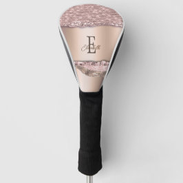 Trendy Rose Gold Diamonds Glitzer Monogram Golf Headcover