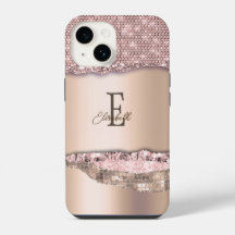 Trendy Rose Gold Diamonds Glitzer Monogram
