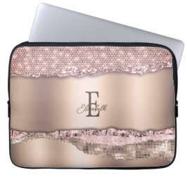 Trendy Rose Gold Diamonds Glitzer Monogram Laptopschutzhülle