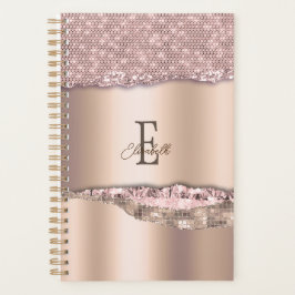 Trendy Rose Gold Diamonds Glitzer Monogram Planer