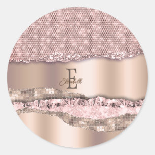 Trendy Rose Gold Diamonds Glitzer Monogram Runder Aufkleber