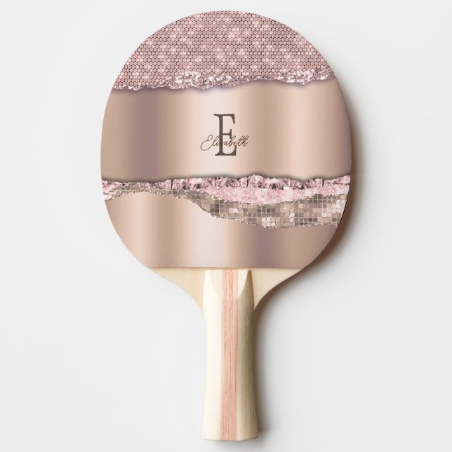 Trendy Rose Gold Diamonds Glitzer Monogram Tischtennis Schläger (Vorderseite)