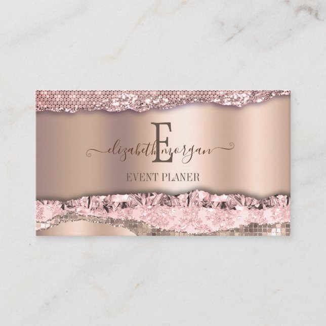 Trendy Rose Gold Diamonds Glitzer Monogram Visitenkarte (Vorderseite)