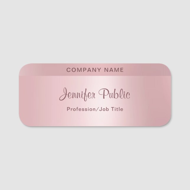 Trendy Rose Gold Elegante Handskriptvorlage Namensschild (Vorderseite)