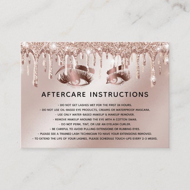 Trendy Rose Gold Eye mit Gold Tropfen Aftercare Empfehlungskarte (Vorderseite)